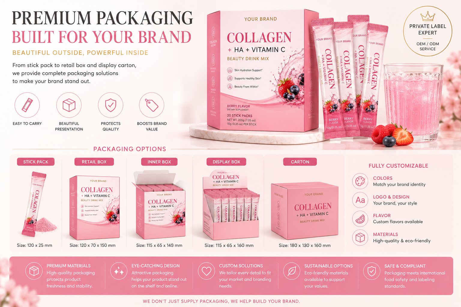 Rainwood Private Label Collagen Beauty Sachets with HA Vitamin C Skin Hydration Support