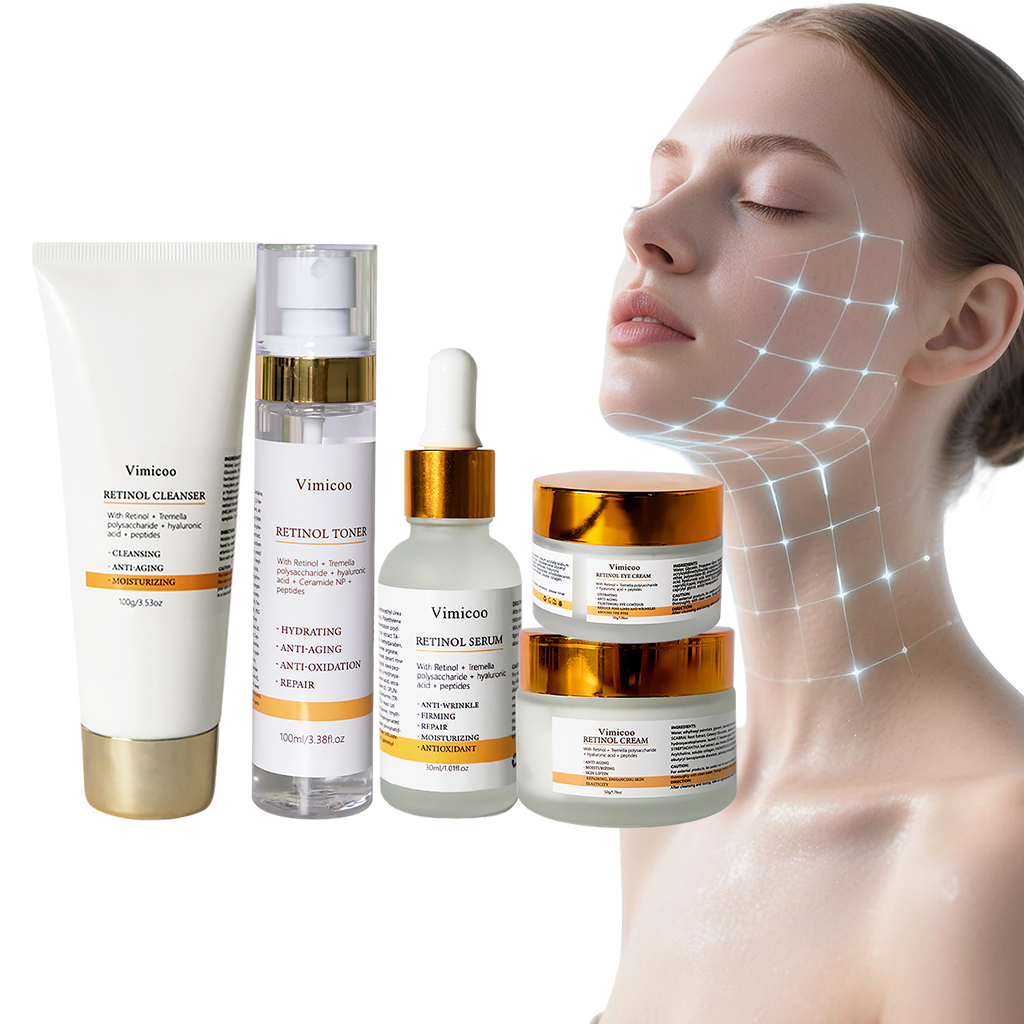 Custom Logo Retinol Face Skincare Set for Anti-Wrinkle Whitening Organic Cosmetics Beauty Essence Facial Skin Care Kit for Women