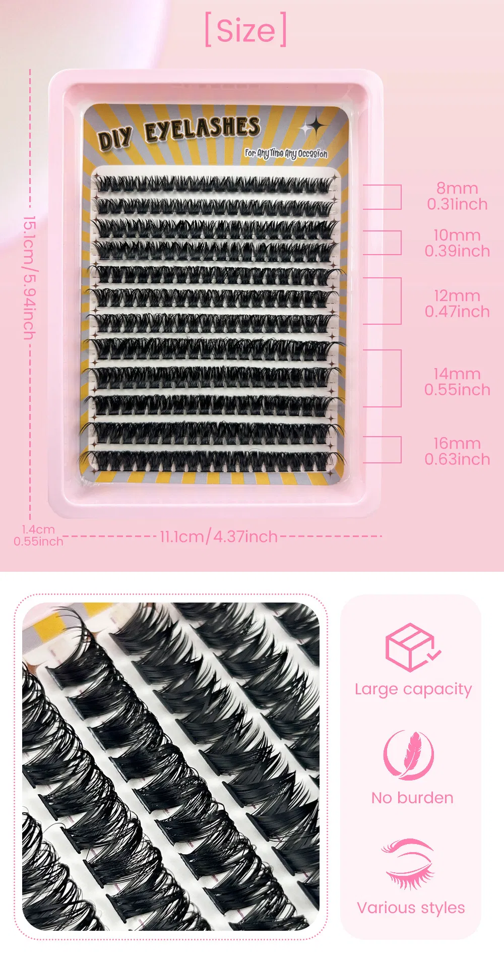 Wholesale Single Cluster 30-100p وعاء كبير مدعوم بالحرارة رموش مزيفة مقسمة