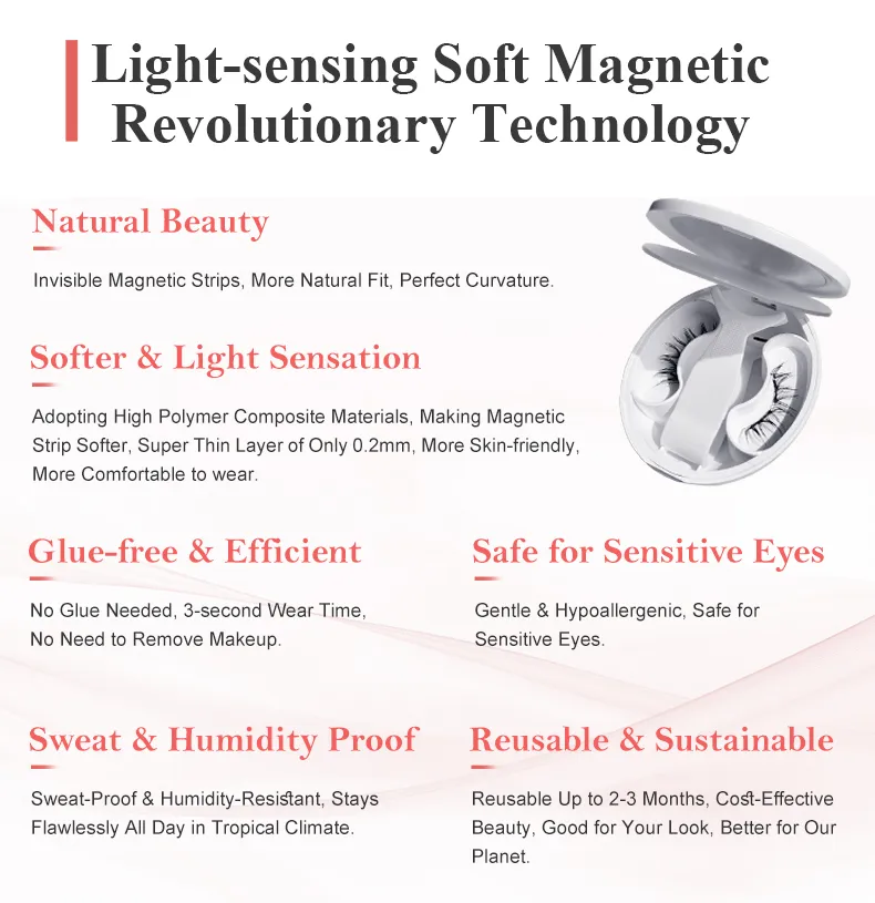 رموش مغناطيسية ناعمة قابلة لإعادة الاستخدام بدون حاجة للصمغ، رموش مغناطيسية كوانتية مع ملحق للتطبيق