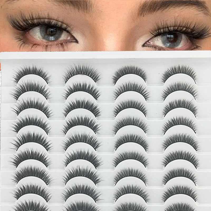 رموش طبيعية، رموش قصيرة، رموش وهمية من الفرو الصناعي، 20pairs من شرائط عيون قطة طبيعية المظهر وذات مظهر رقيق للرموش الصناعية الصغيرة