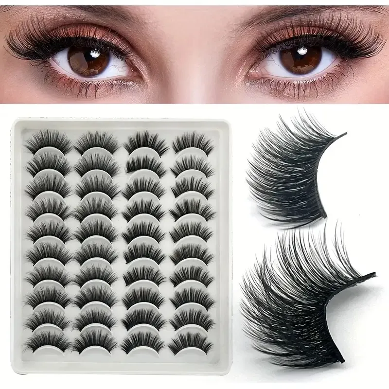 رموش طبيعية، رموش قصيرة، رموش وهمية من الفرو الصناعي، 20pairs من شرائط عيون قطة طبيعية المظهر وذات مظهر رقيق للرموش الصناعية الصغيرة