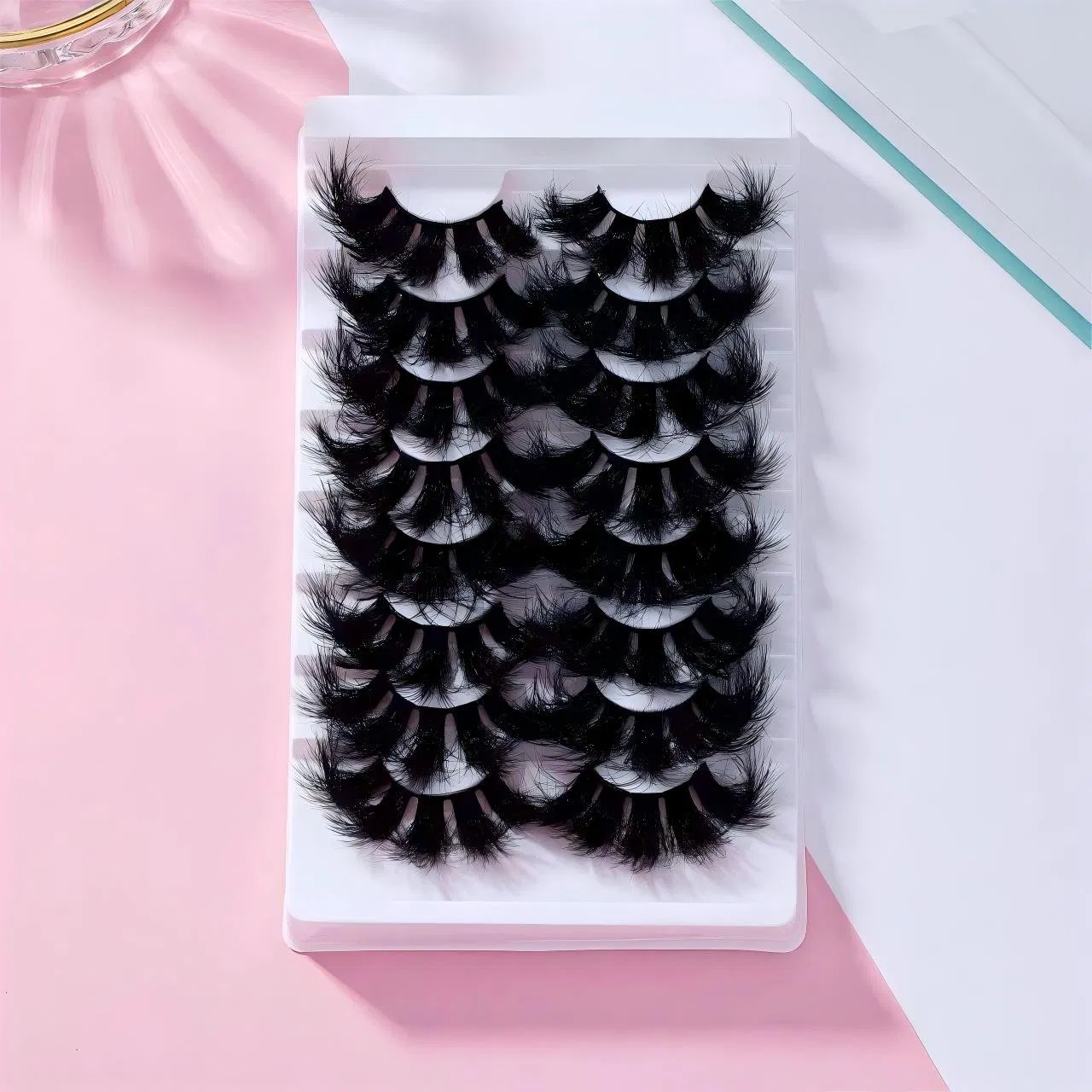 25mm متفجر 8 أزواج من رموش صناعية سميكة مختلطة مصنوعة من ألياف كيميائية رموش فوضوية وطويلة