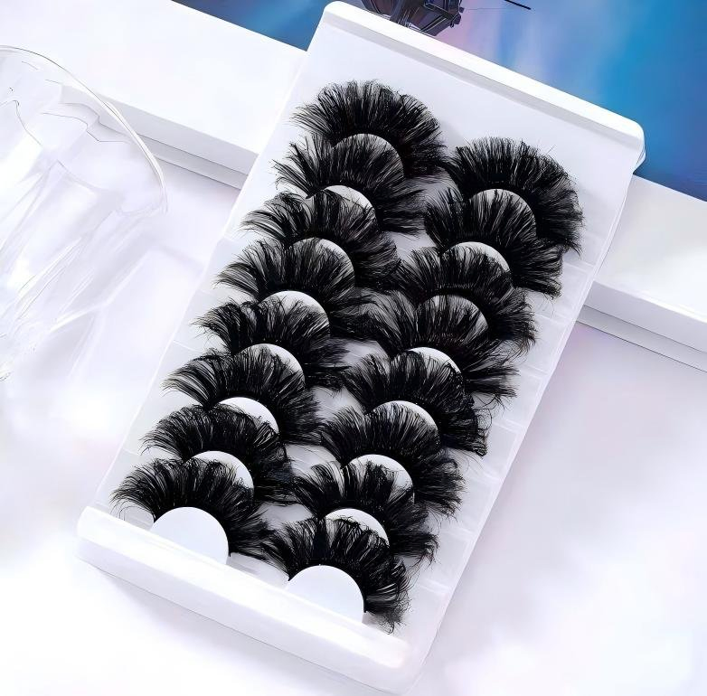 25mm متفجر 8 أزواج من رموش صناعية سميكة مختلطة مصنوعة من ألياف كيميائية رموش فوضوية وطويلة