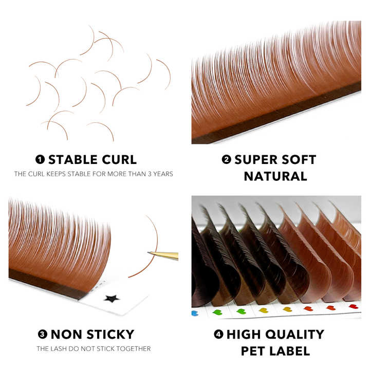 C D Curl eyelash Extensions Brown Cashmere Lash PBT فردي تمديد العين التمديدات faux Natural Mink eyelash Extensions