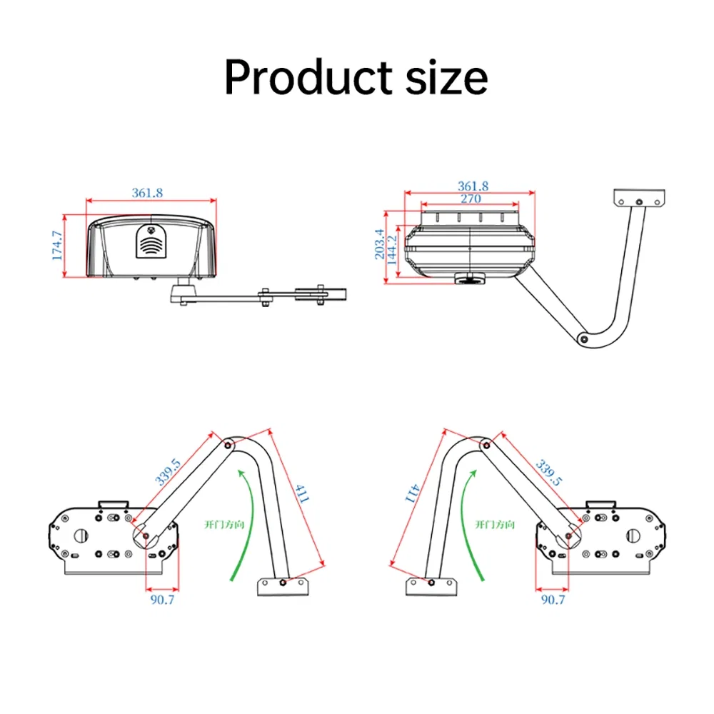 High Quality 90 Degree Automatic Heavy Duty Door Opener Large Curved Arm Swing Door Operator for 800kg Steel Gates