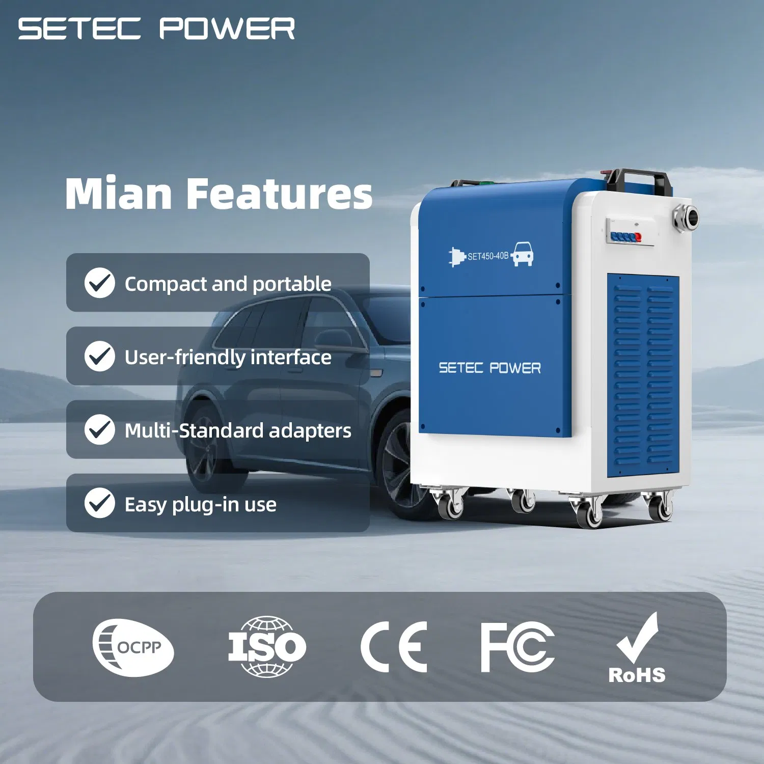 SETEC POWER CCS CHAdeMO NACS10kW 30kW 60kW Reliable DC EV Charging Station with Portable Feature for Outdoors