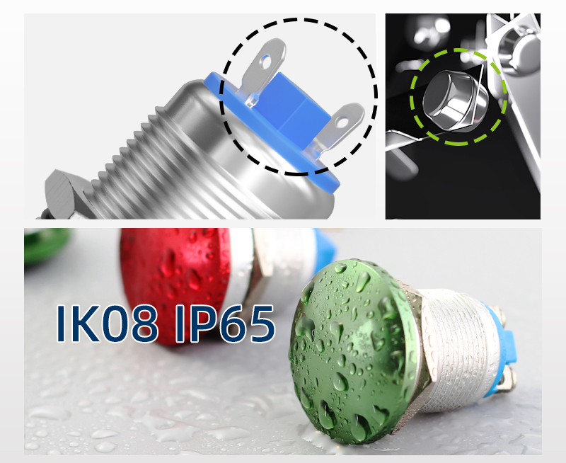 Hban 19mm Metal Zn-Al Alloy Waterproof Green Head Mushroom Push Button Switch