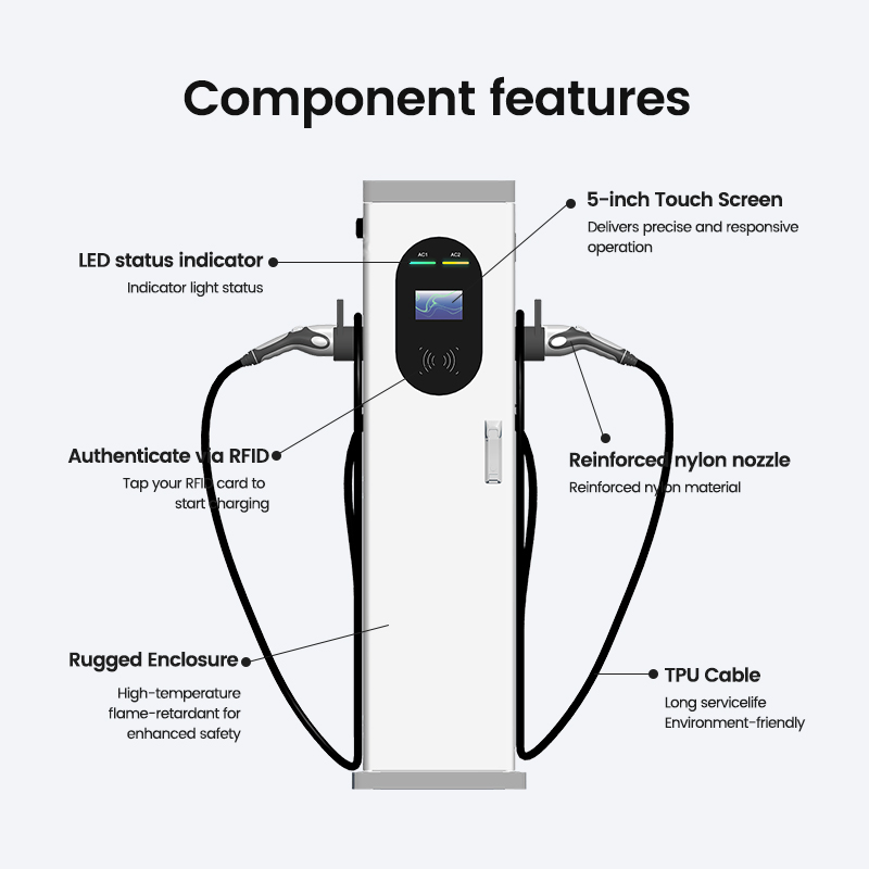 Customized Two Guns Charging Cable Floor-Mounted 14kw/42kw Electric Car Charger Station for Home Commercial Use