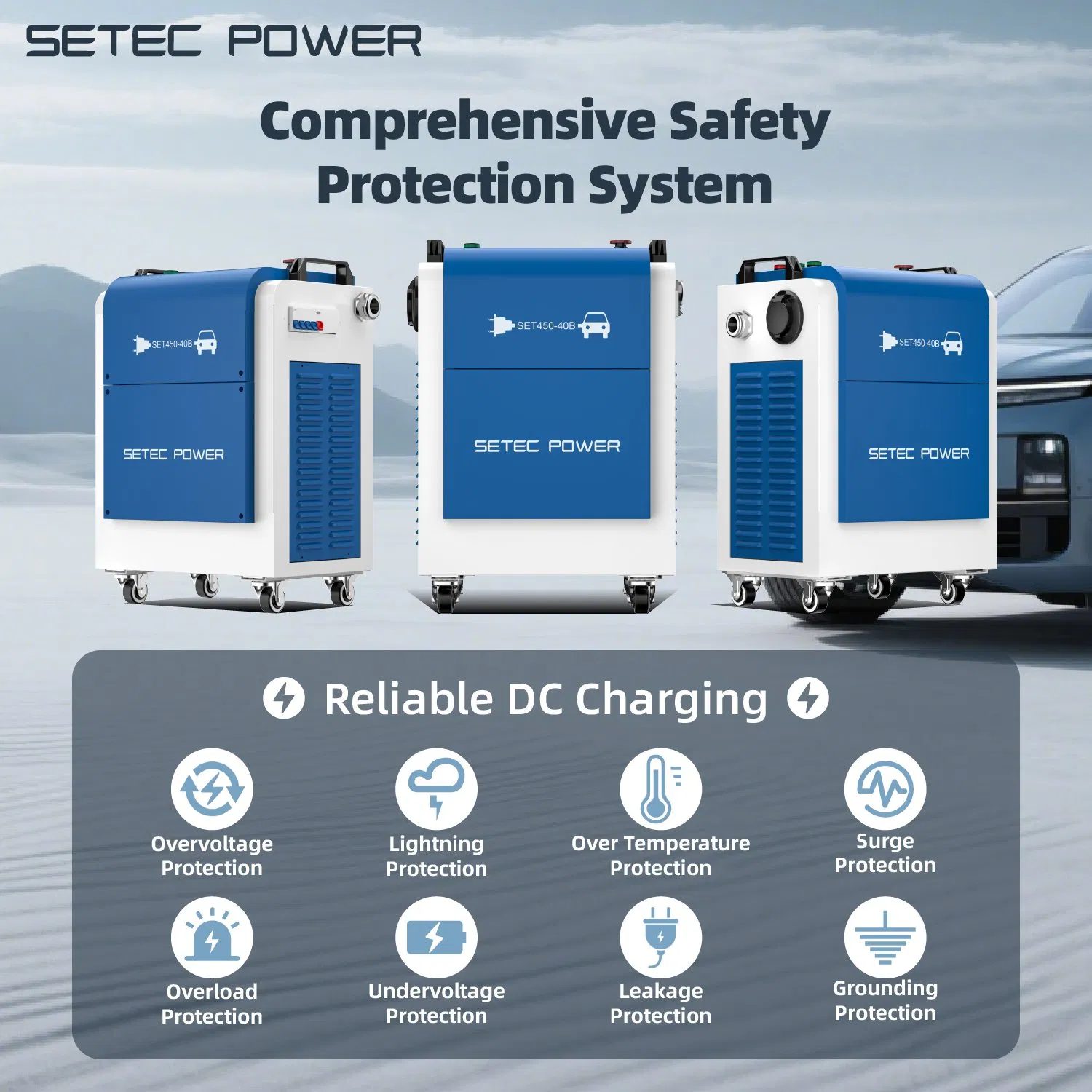SETEC POWER CCS CHAdeMO NACS10kW 30kW 60kW Reliable DC EV Charging Station with Portable Feature for Outdoors