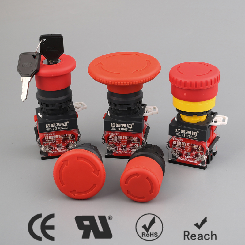 Hban 22mm Plastic Emergency Stop Button with Locking Function for Machinery Safety