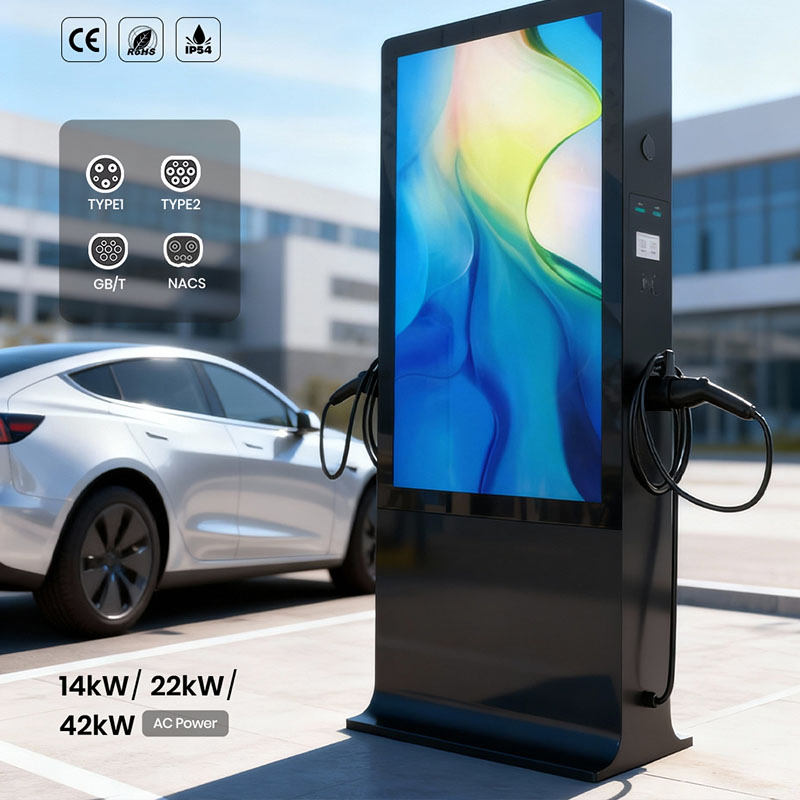 Large-Sized Touch Screen 220V Floor-Mounted Public 42kw Car Charger to AC 5m Gun Line Length EV Station