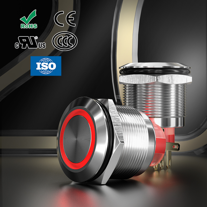 Hban 25mm Stainless Steel 5 AMP IP67 on-off Latching Push Button Switch