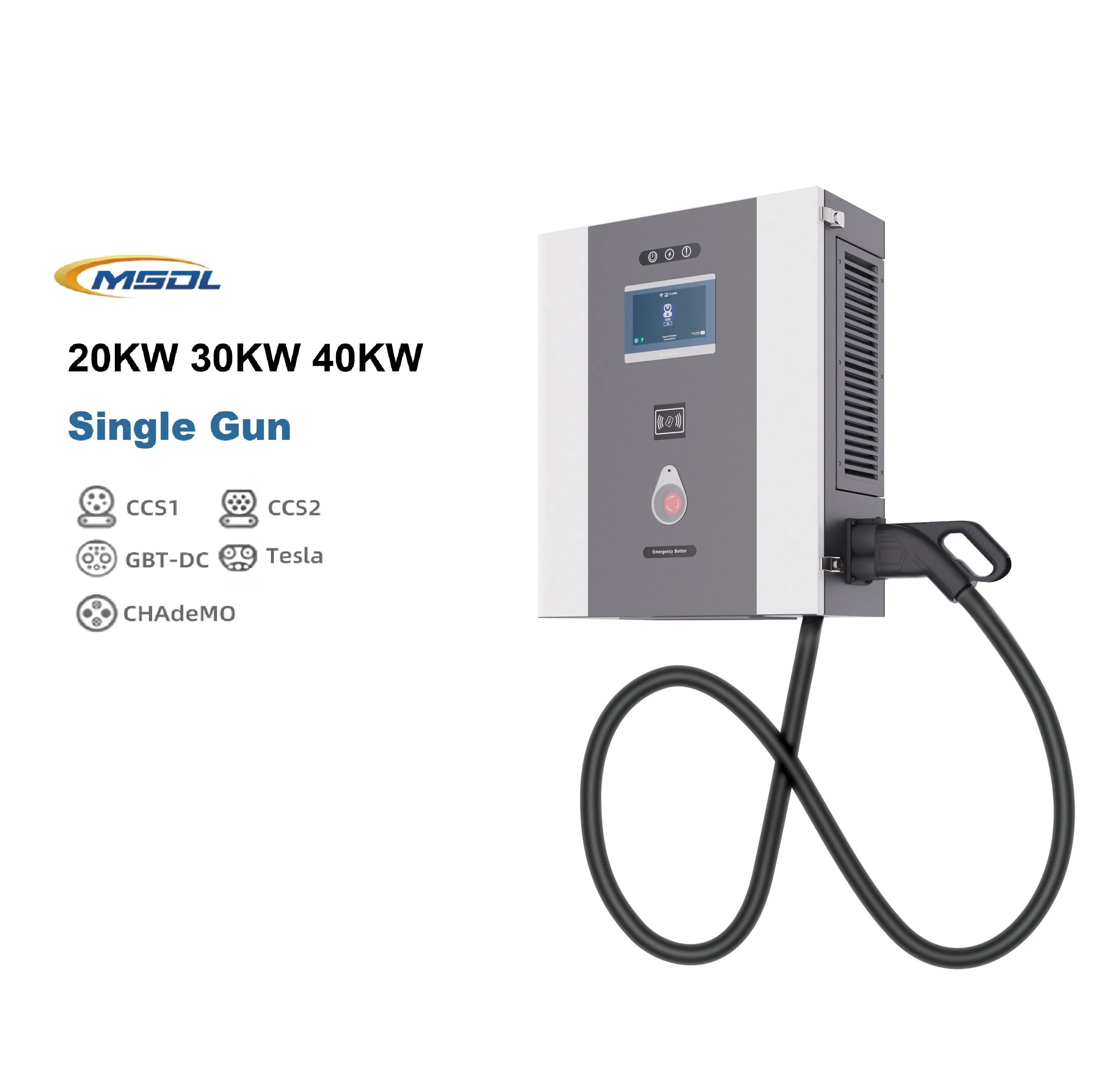 20-40kw Dual-Mount DC Charging Station Electric Car Charger with 5m Charging Cable for Small Parking Lot and Residential Area Use