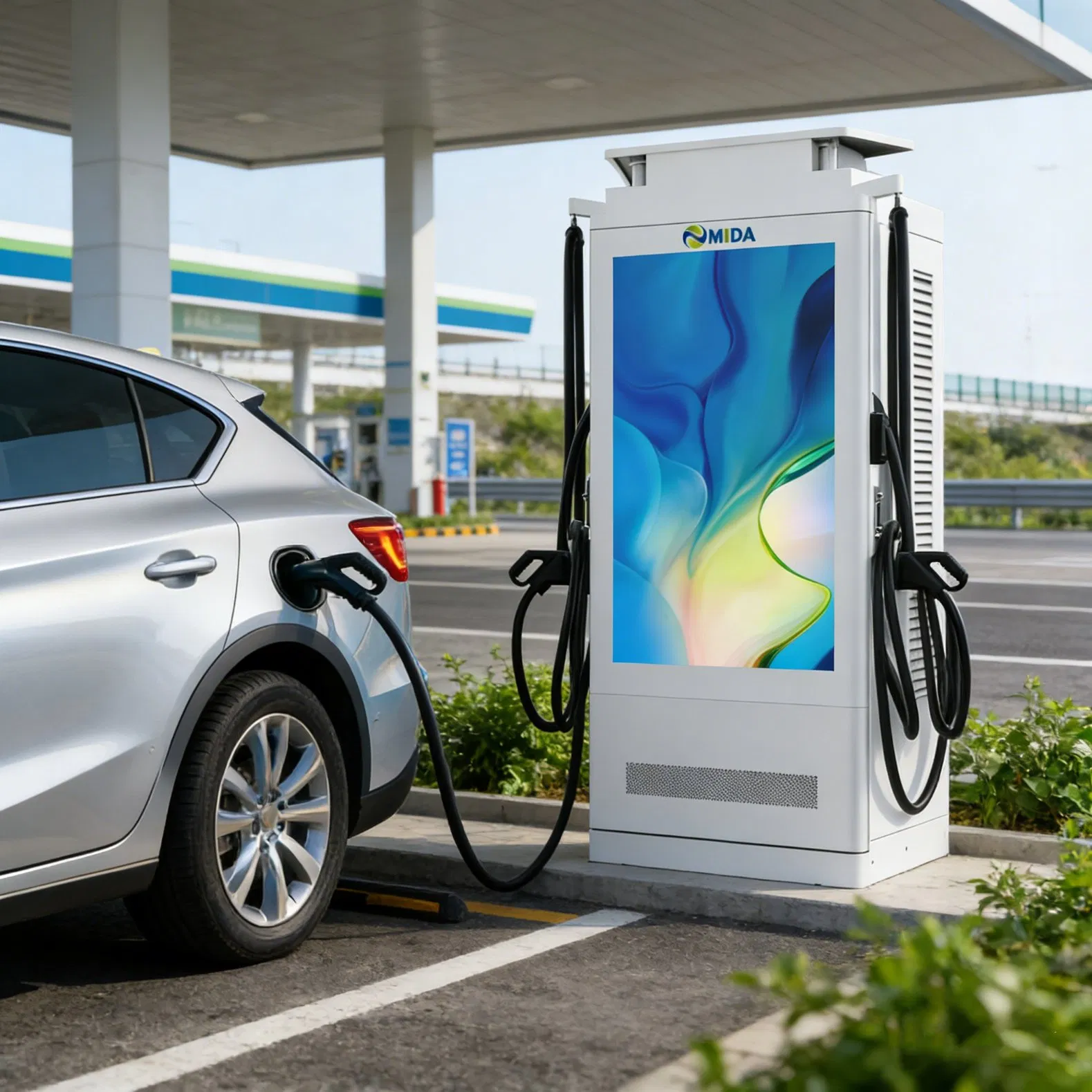60kw/120kw/180kw CCS1/CCS2 Advertising Screen EV Charging Station Ocpp1.6j/2.0 Commercial Use DC Fast Charger Floor Mounted New
