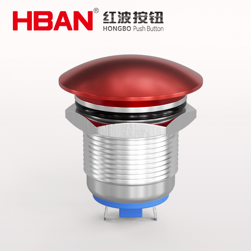 Hban Red Head Pin Terminal Waterproof 1no 19mm Mushroom Push Button Switch