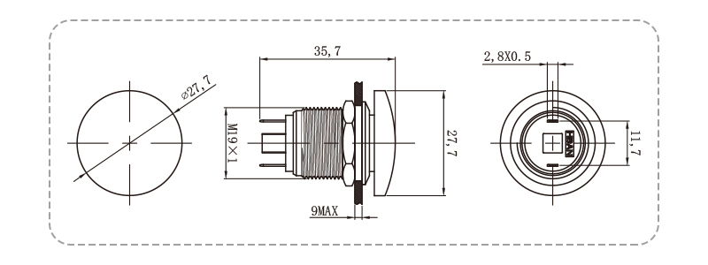 Hban Red Head Pin Terminal Waterproof 1no 19mm Mushroom Push Button Switch