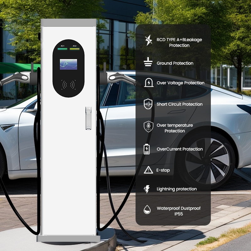 Customized Two Guns Charging Cable Floor-Mounted 14kw/42kw Electric Car Charger Station for Home Commercial Use