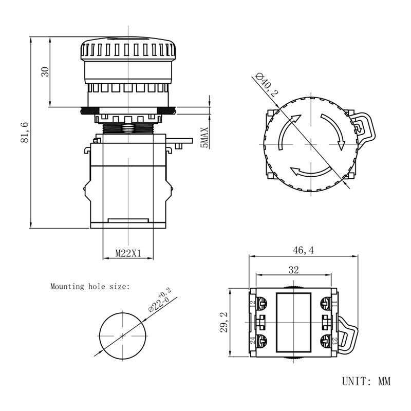 Hban 22mm Plastic Emergency Stop Button with Locking Function for Machinery Safety