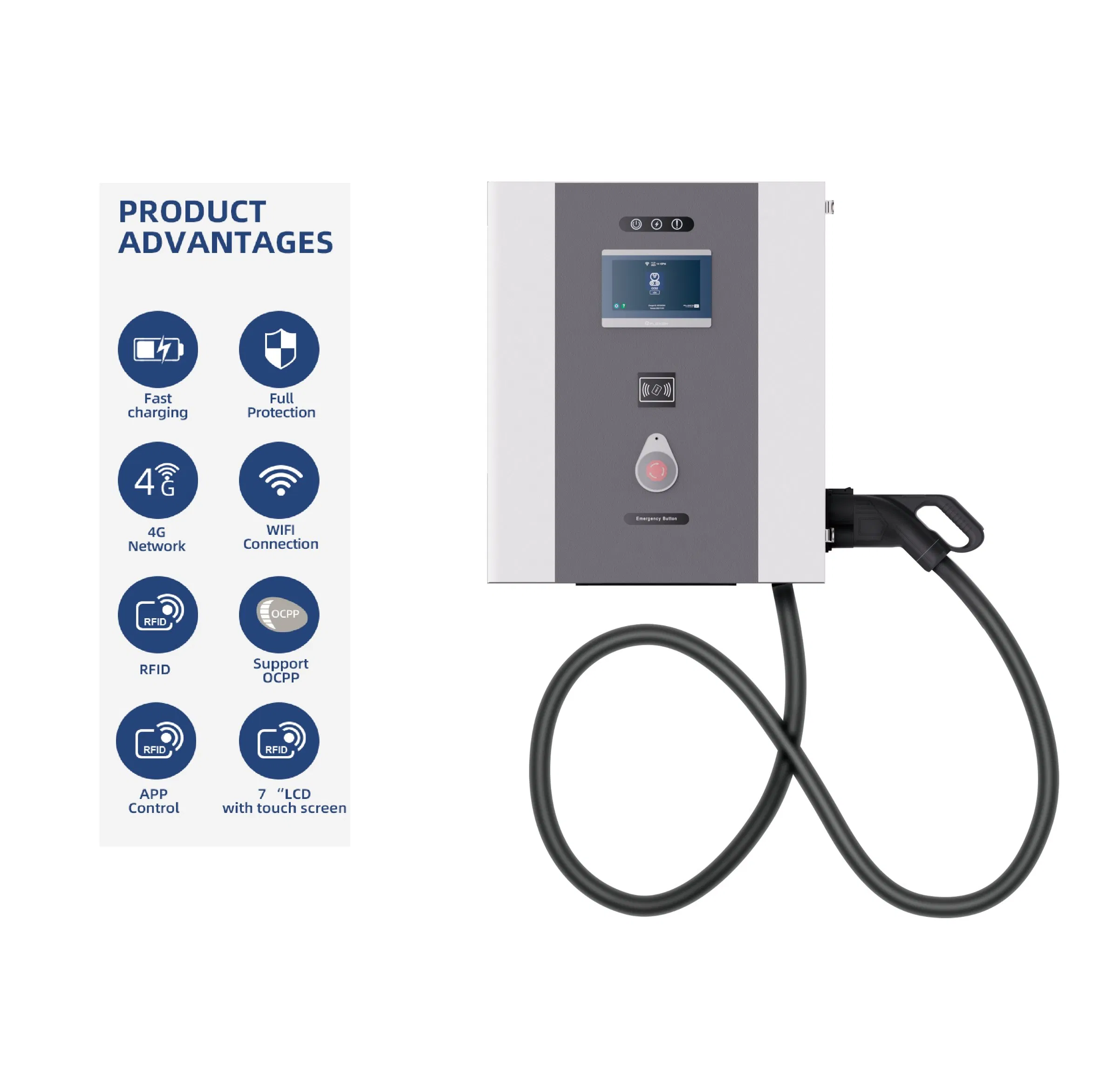 20-40kw Dual-Mount DC Charging Station Electric Car Charger with 5m Charging Cable for Small Parking Lot and Residential Area Use