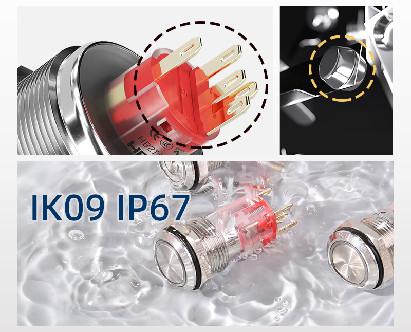 Hban 25mm Stainless Steel 5 AMP IP67 on-off Latching Push Button Switch