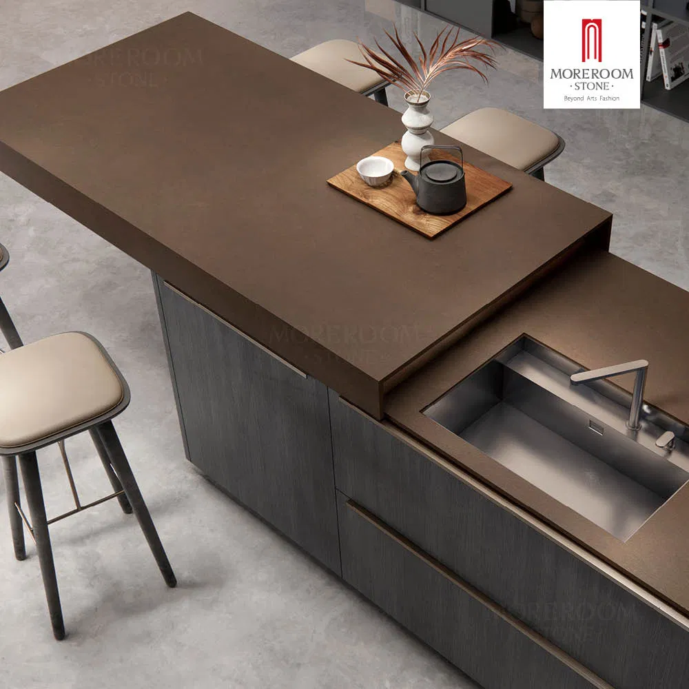 Isla de cocina modular moderna con tapa de mármol profesional