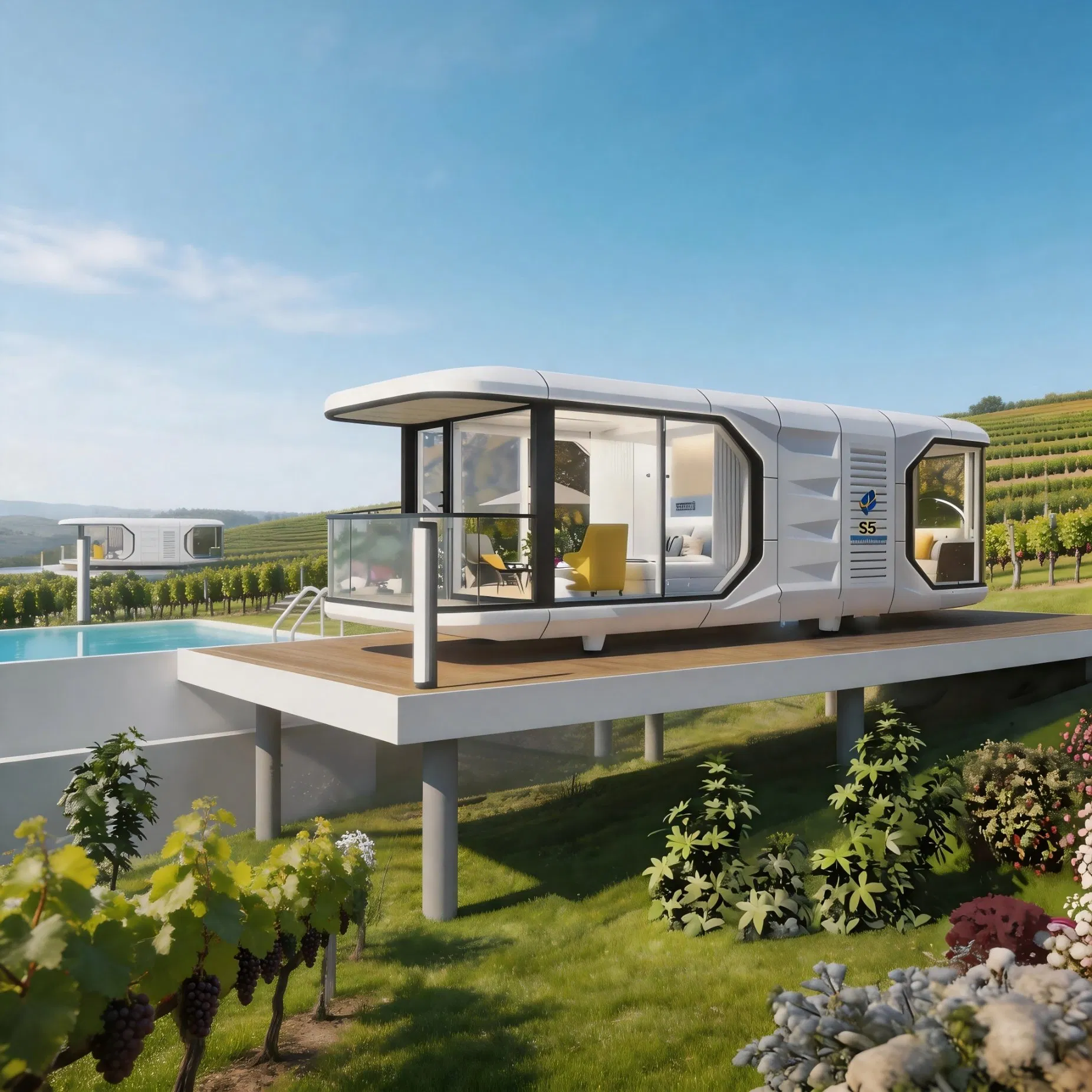 Casa cápsula de diseño de alta gama para oficina de resort de lujo, unidad modular moderna