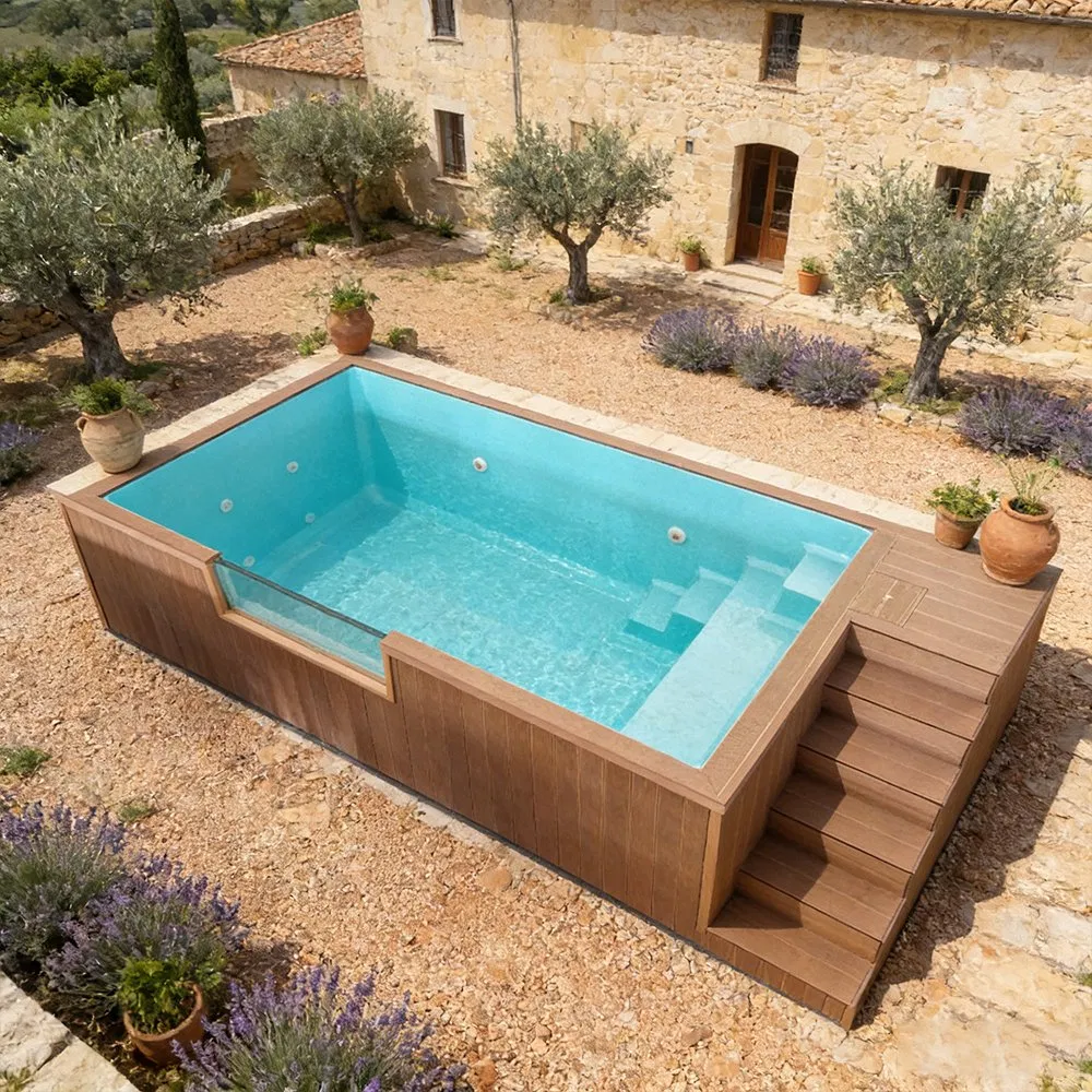 Piscina de inmersión pequeña de bajo mantenimiento para resort - Diseño modular de fibra de vidrio con ventana de acrílico, instalación fácil sobre el suelo para patio trasero compacto