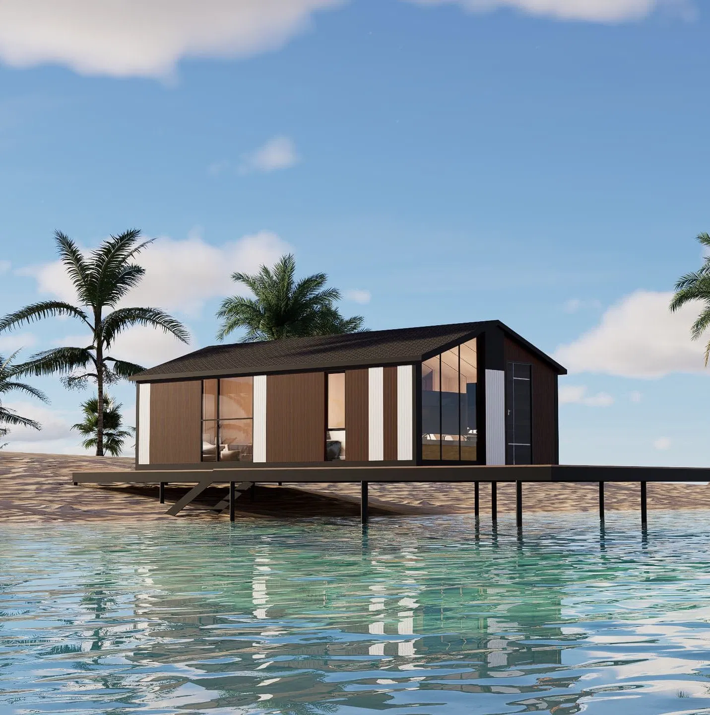 Villa de Techo a Dos Aguas Modular Personalizada para Desarrollador Inmobiliario Edificio Prefabricado