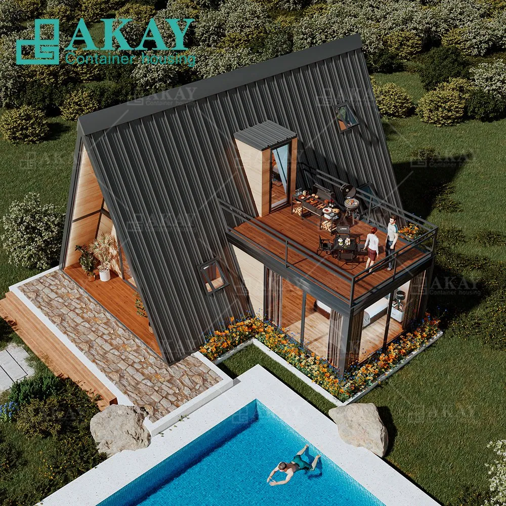 Casa Modular Prefabricada Casa en A Triangular de Alta Gama Instalación Rápida Contenedor Villa Prefabricada con Terraza