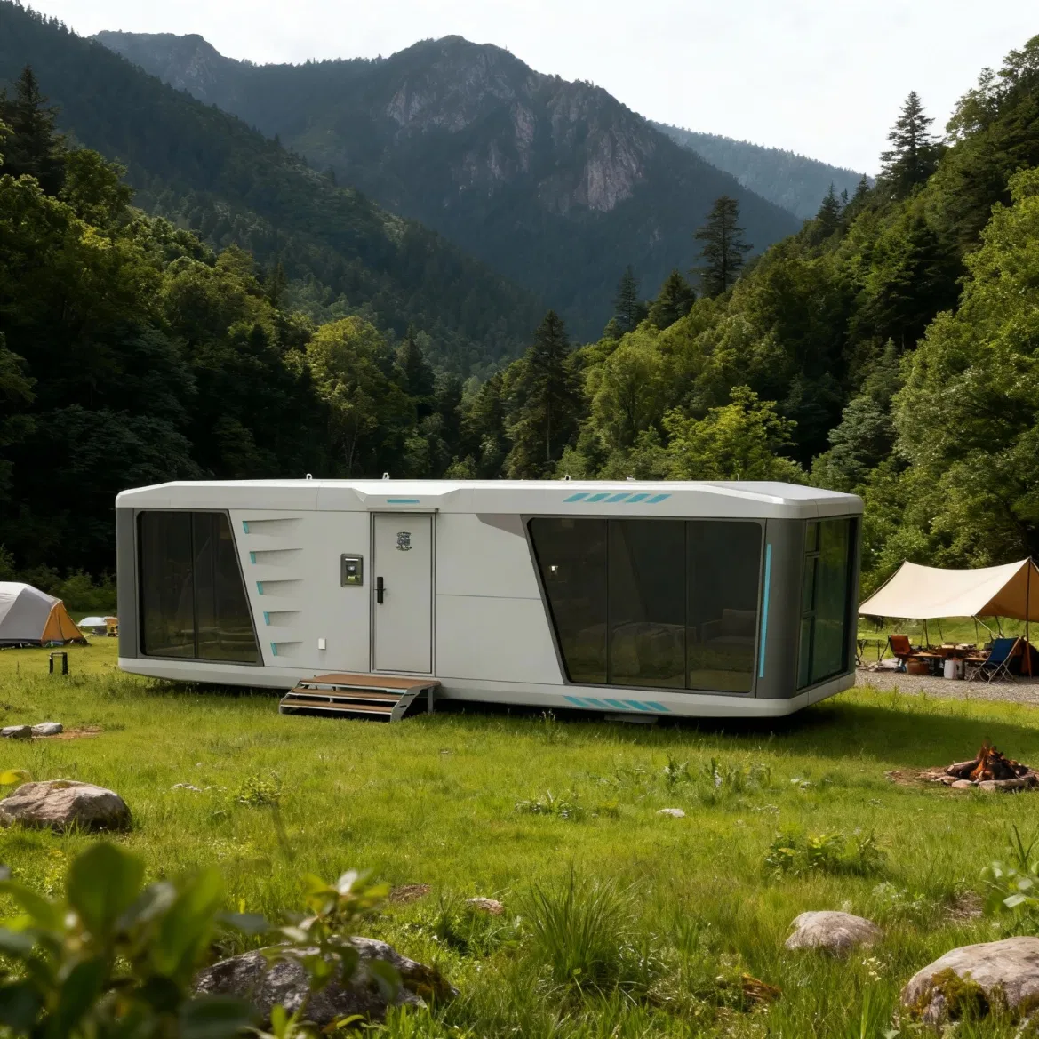 Cápsula espacial modular duradera y resistente a la corrosión para alojamiento en un resort isleño