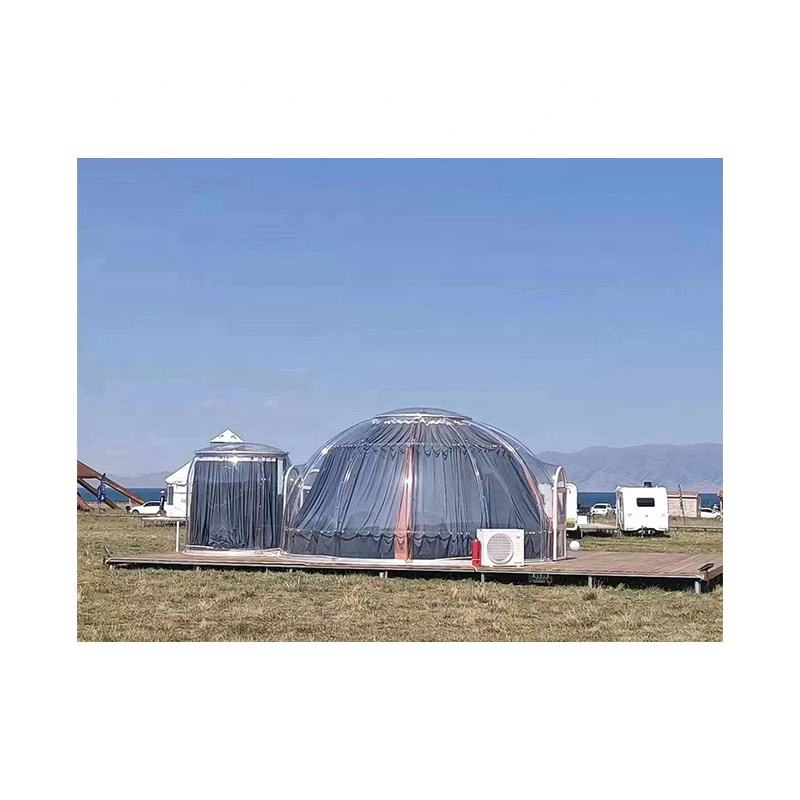 Alojamiento de vacaciones de viaje, tienda de campaña transparente a prueba de viento y lluvia, casa burbuja transparente