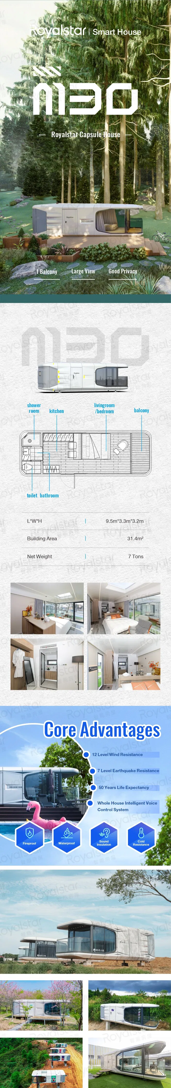 Sueño M30 Habitación de cápsula de lujo llave en mano con control de voz inteligente completo, perfecta para alojamientos, hoteles y resorts, instalación rápida y check-in inmediato