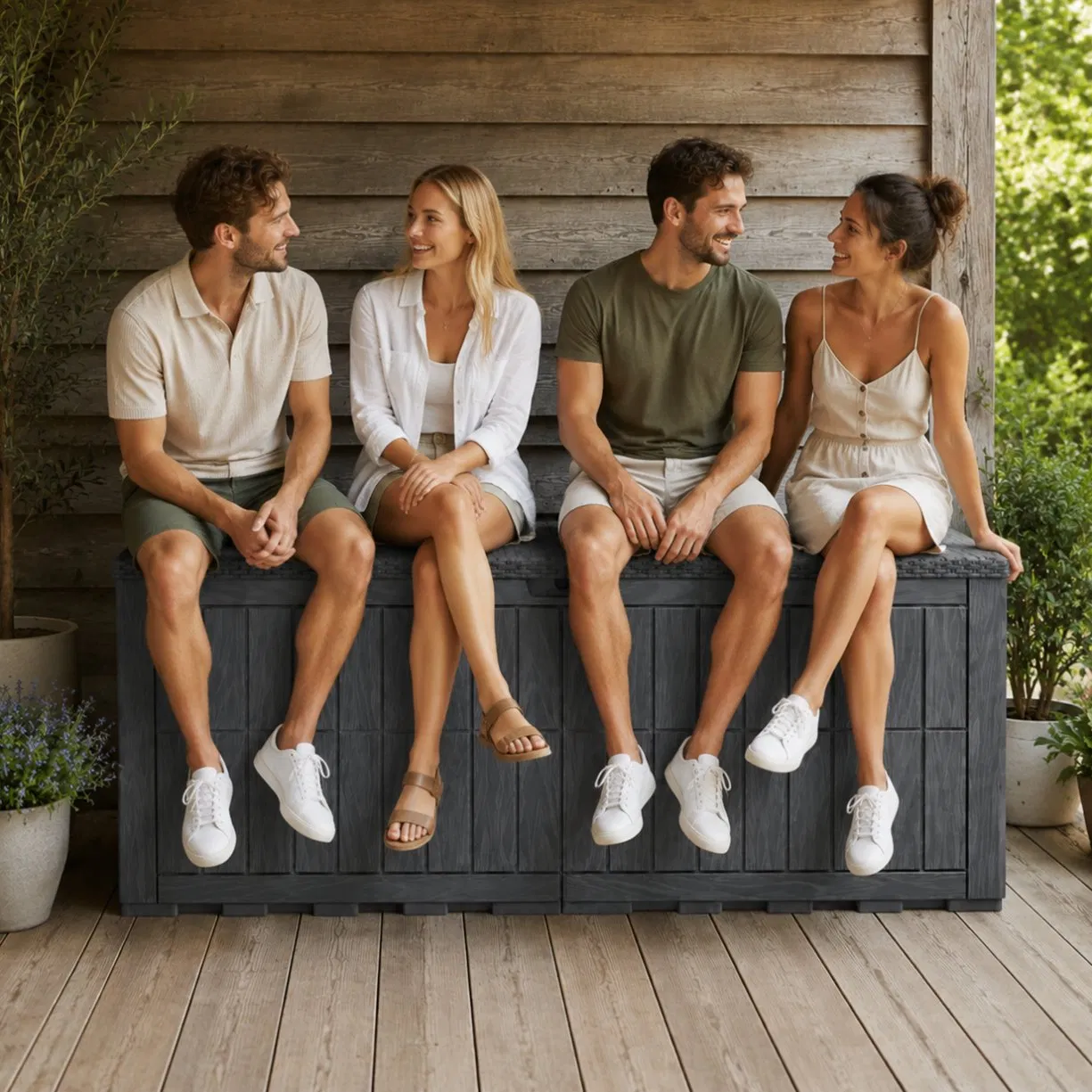 Armario de Almacenamiento Exterior WPC Impermeable a la Intemperie a Prueba de Termitas Resistente a los Rayos UV Antienvejecimiento Tamaño Personalizado para Jardín Patio Piscina