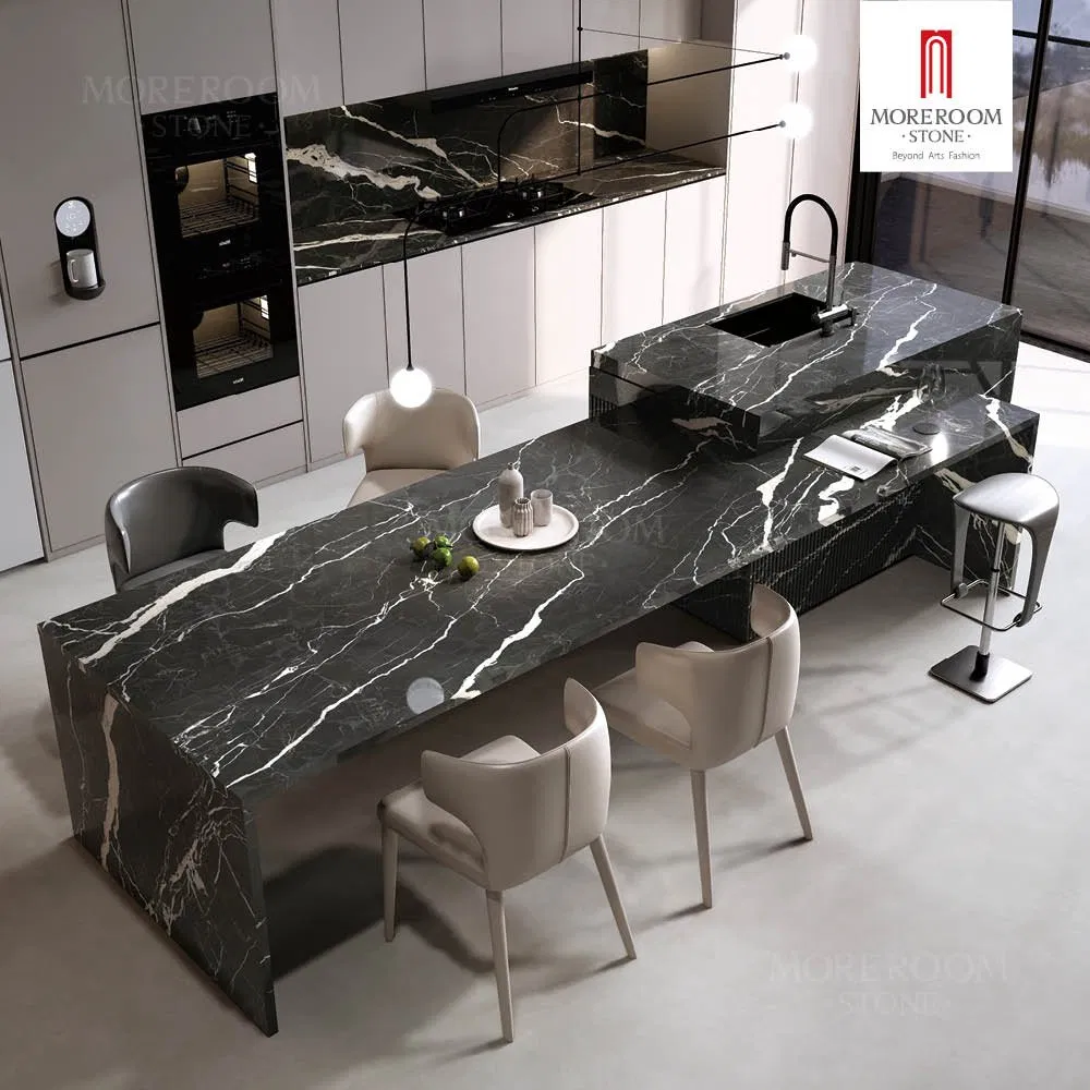 Isla de cocina modular moderna con tapa de mármol profesional
