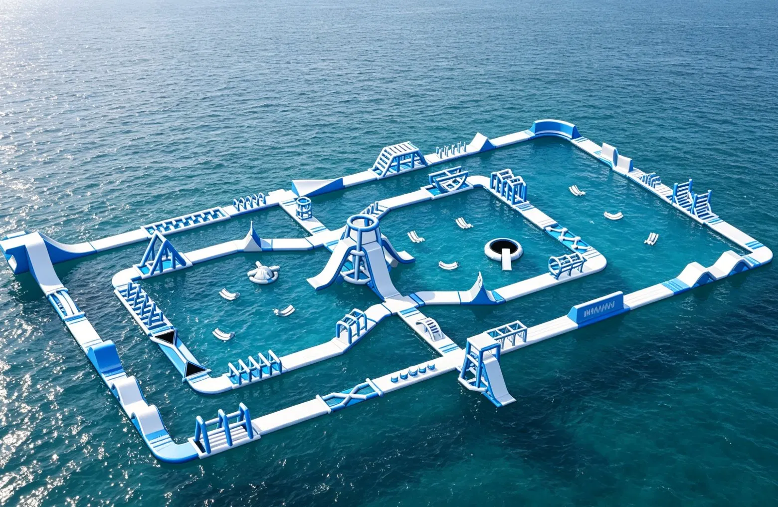 Isla de Parque Acuático Flotante Modular Gigante - Curso de Obstáculos Inflable de Grado Comercial con Toboganes y Paredes de Escalada para Resorts en el Mar, Parque Acuático, Aquapark