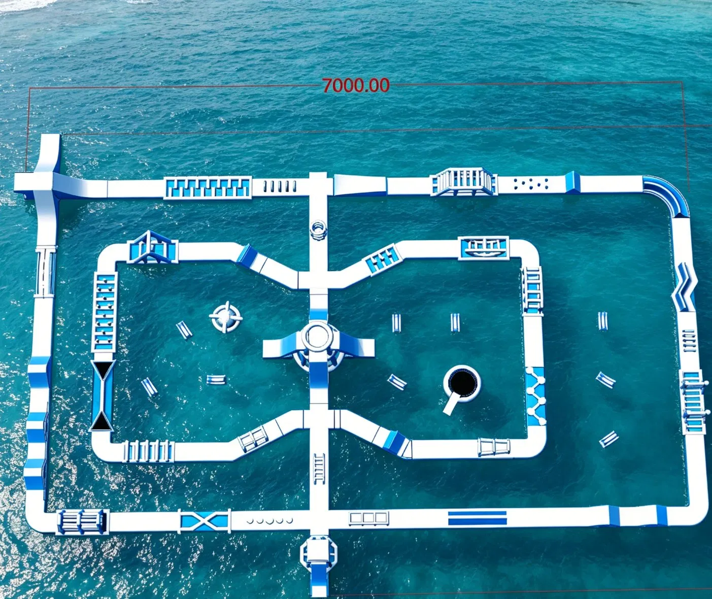 Isla de Parque Acuático Flotante Modular Gigante - Curso de Obstáculos Inflable de Grado Comercial con Toboganes y Paredes de Escalada para Resorts en el Mar, Parque Acuático, Aquapark