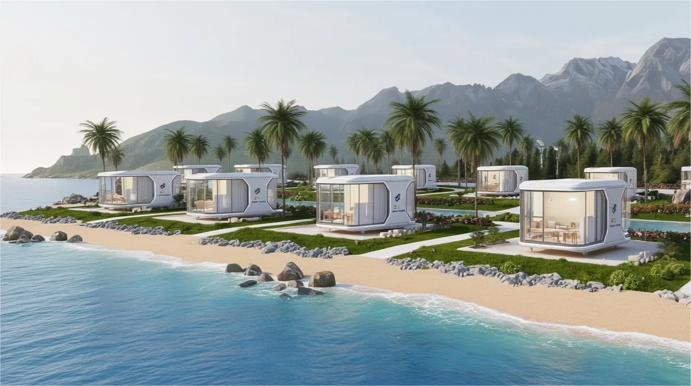 Casa cápsula espacial modular de lujo inteligente moderna tropical ODM para resorts en islas