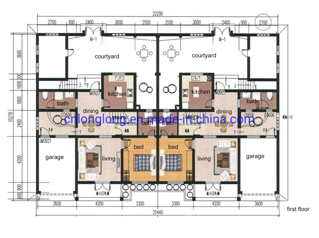Casa Semi Adosada de Estilo Americano Prefabricada Villa de Acero Ligero 1