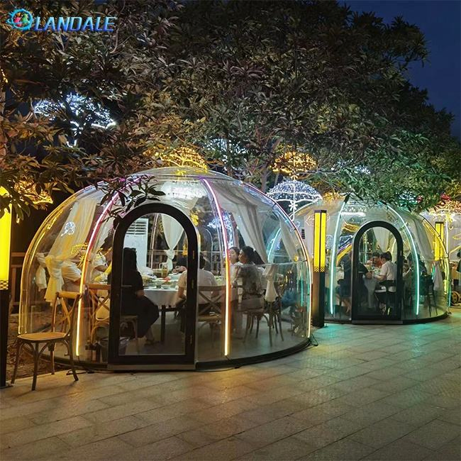Yurta de policarbonato transparente con baño, tienda de vacaciones impermeable