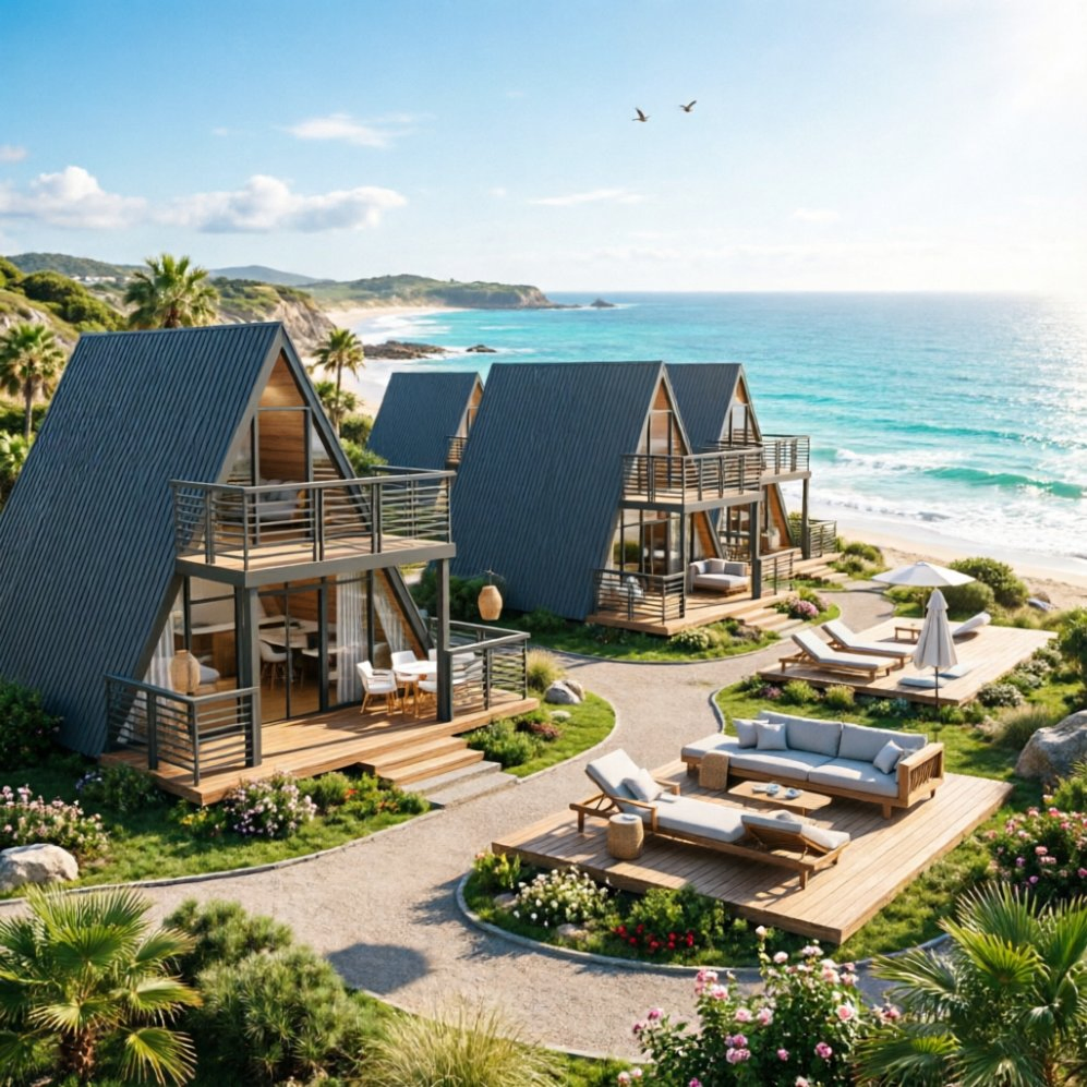 Chale de Marco Prefabricado Moderno Para Resort, Posada y Casa de Campo CON Estructura Modular de Fácil Instalación
