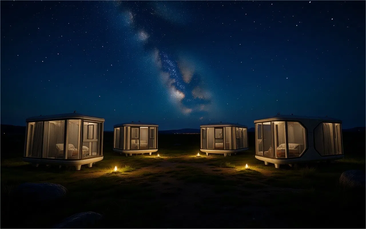 Casa cápsula espacial modular de lujo inteligente moderna tropical ODM para resorts en islas