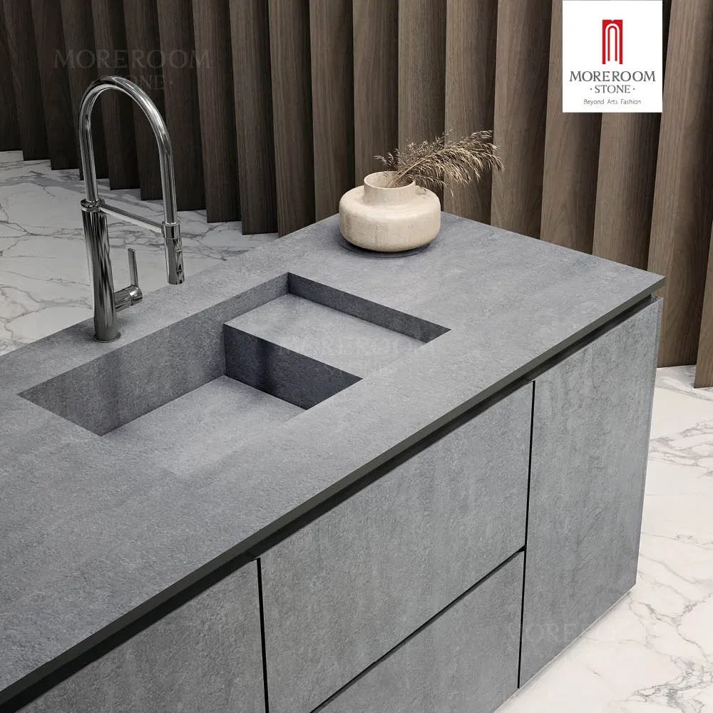 Isla de cocina modular moderna con tapa de mármol profesional
