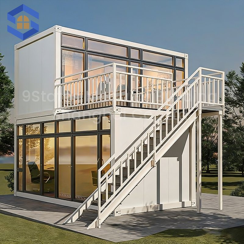 Casa Modular Elegante a Prueba de Fuego 2-Story Casa Contenedor de Paquete Plano con Balcón para Uso en Resort Contemporáneo en Montaña Escénica