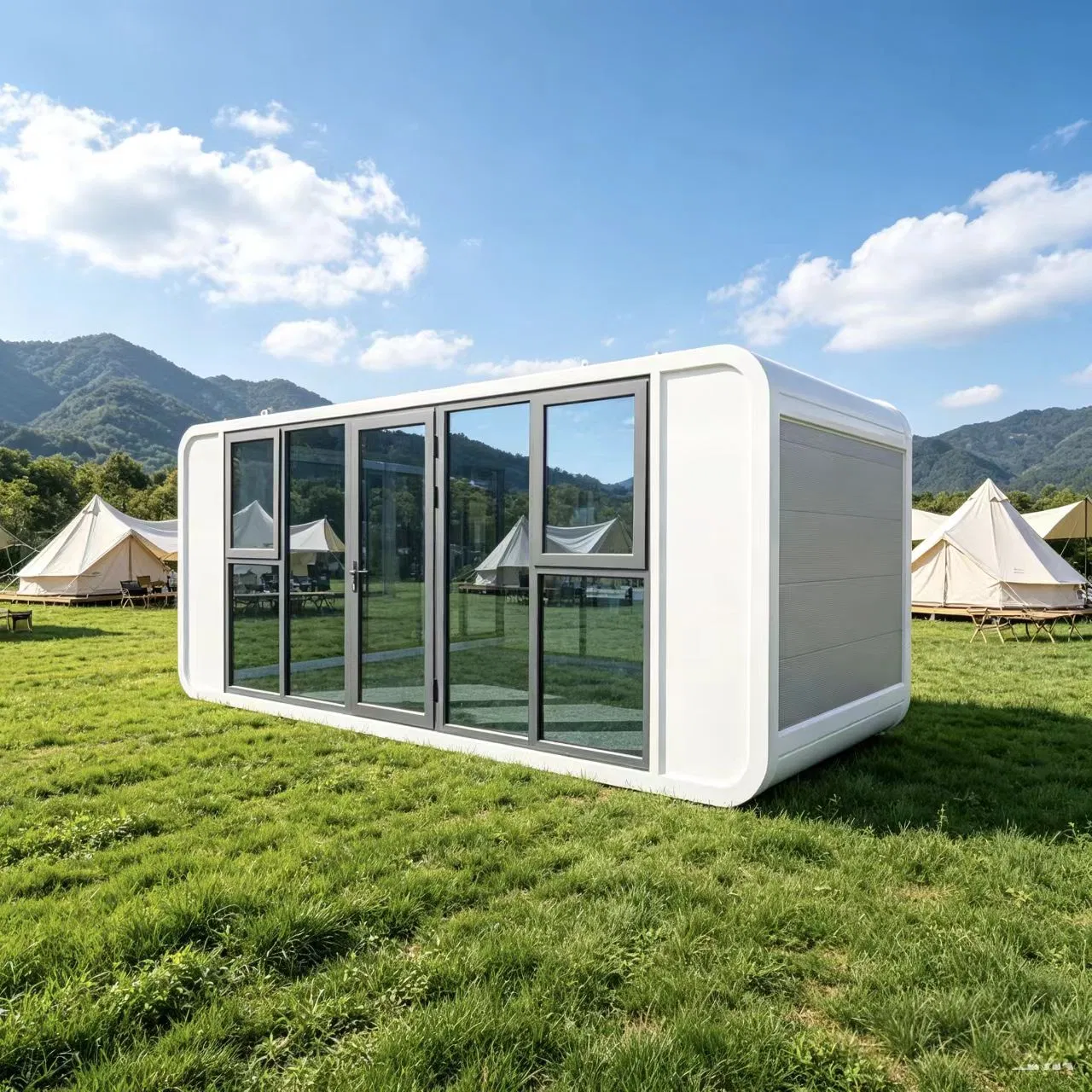 Casas modulares de lujo modernas de manzana listas para acampar al aire libre y resorts turísticos