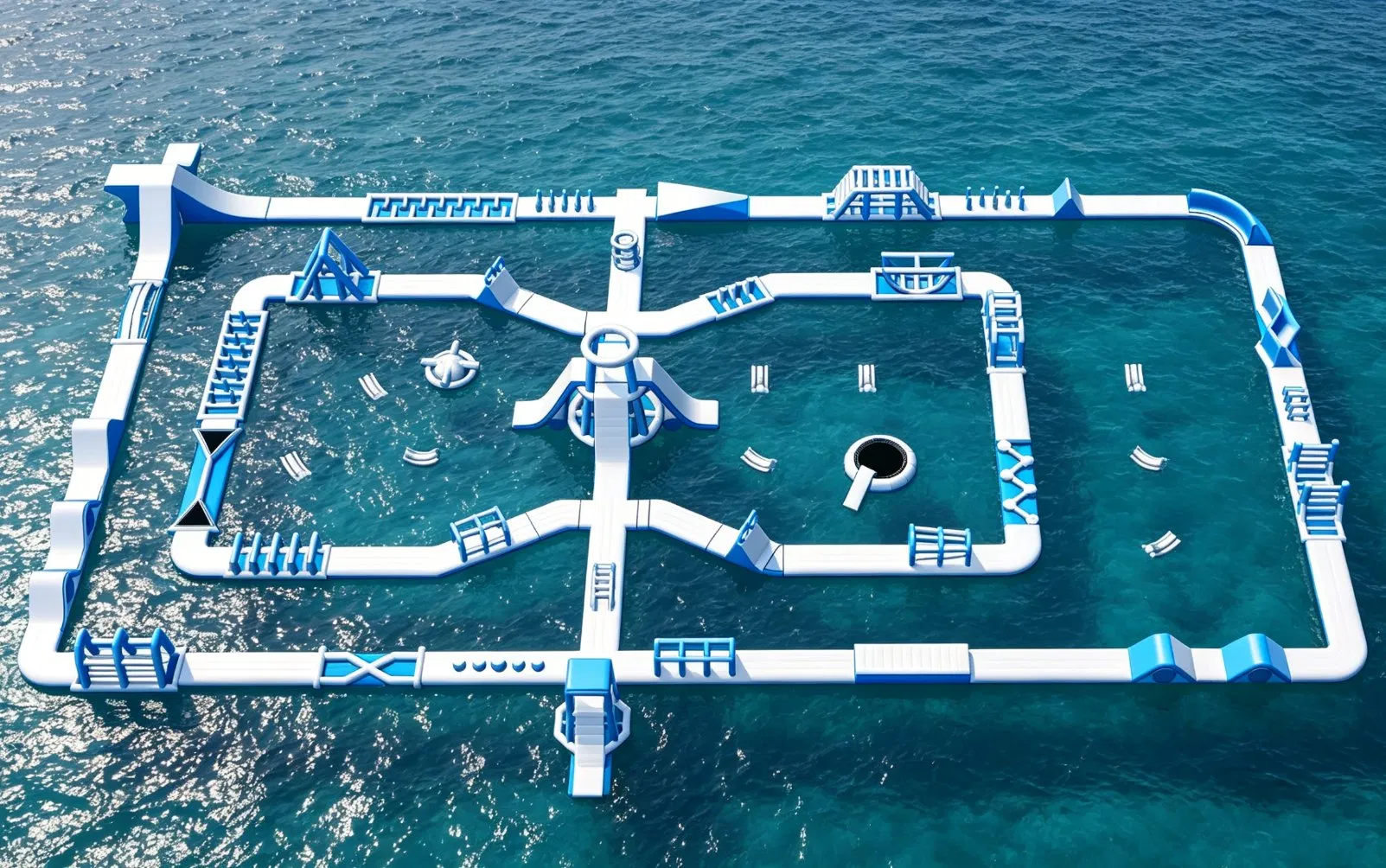 Isla de Parque Acuático Flotante Modular Gigante - Curso de Obstáculos Inflable de Grado Comercial con Toboganes y Paredes de Escalada para Resorts en el Mar, Parque Acuático, Aquapark