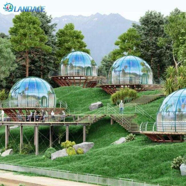 Yurta de policarbonato transparente con baño, tienda de vacaciones impermeable