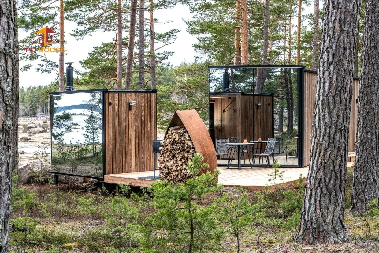 Casa de Sauna de Espejo de Lujo Prefabricada para Proyecto de Bienestar en Resort