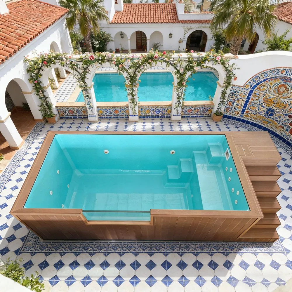 Piscina de inmersión pequeña de bajo mantenimiento para resort - Diseño modular de fibra de vidrio con ventana de acrílico, instalación fácil sobre el suelo para patio trasero compacto