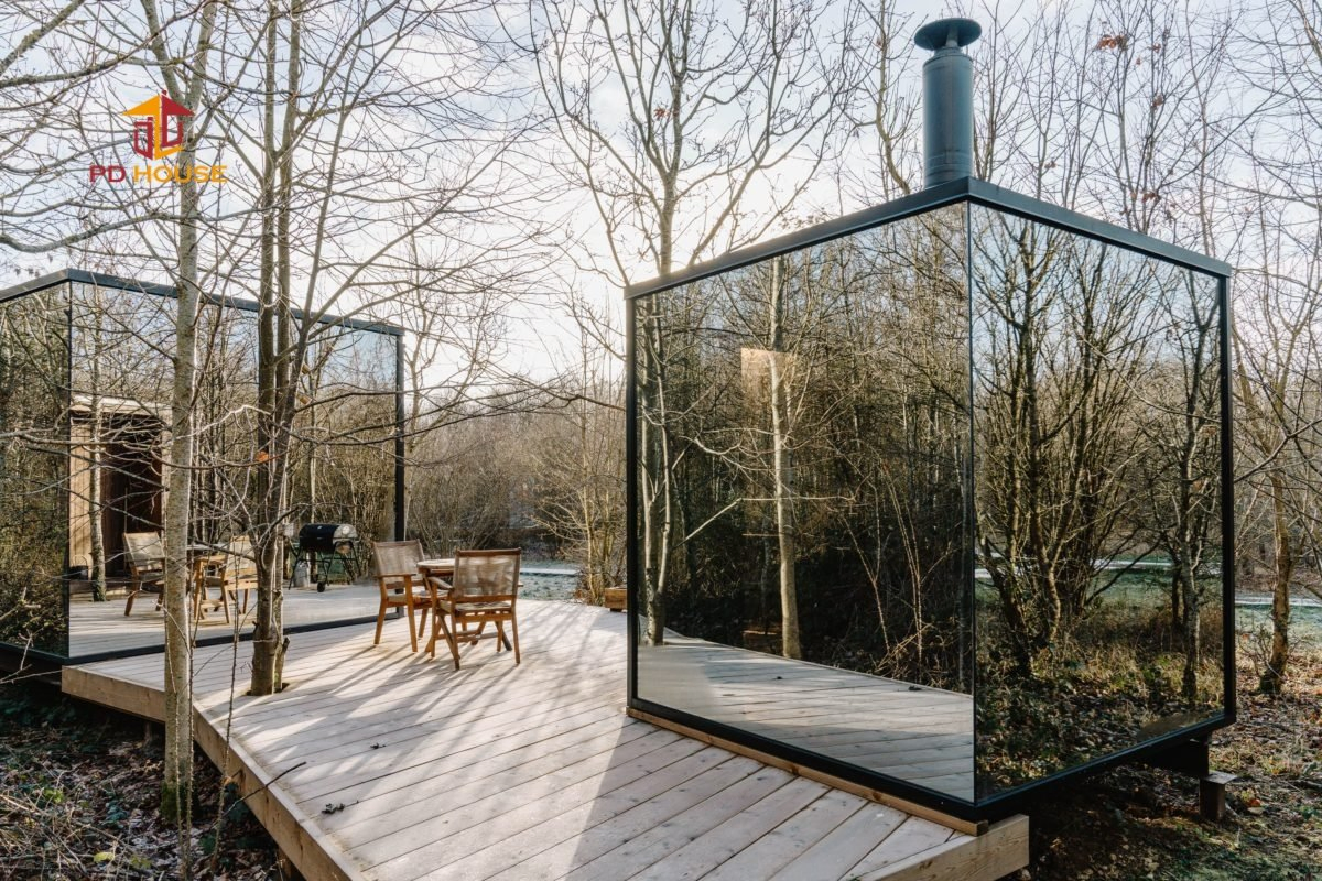 Casa de Sauna de Espejo de Lujo Prefabricada para Proyecto de Bienestar en Resort